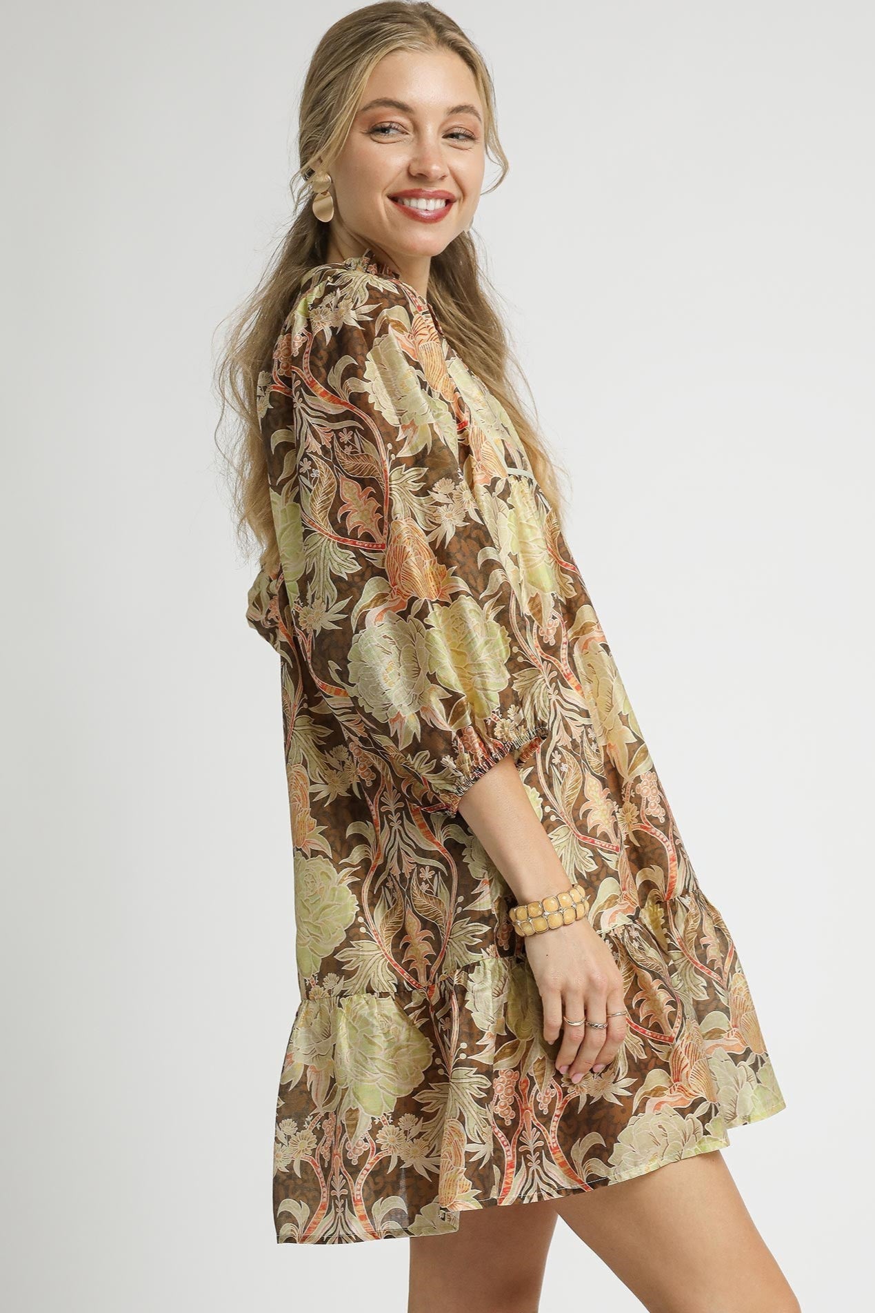 Abstract Puff Sleeve Mini Dress