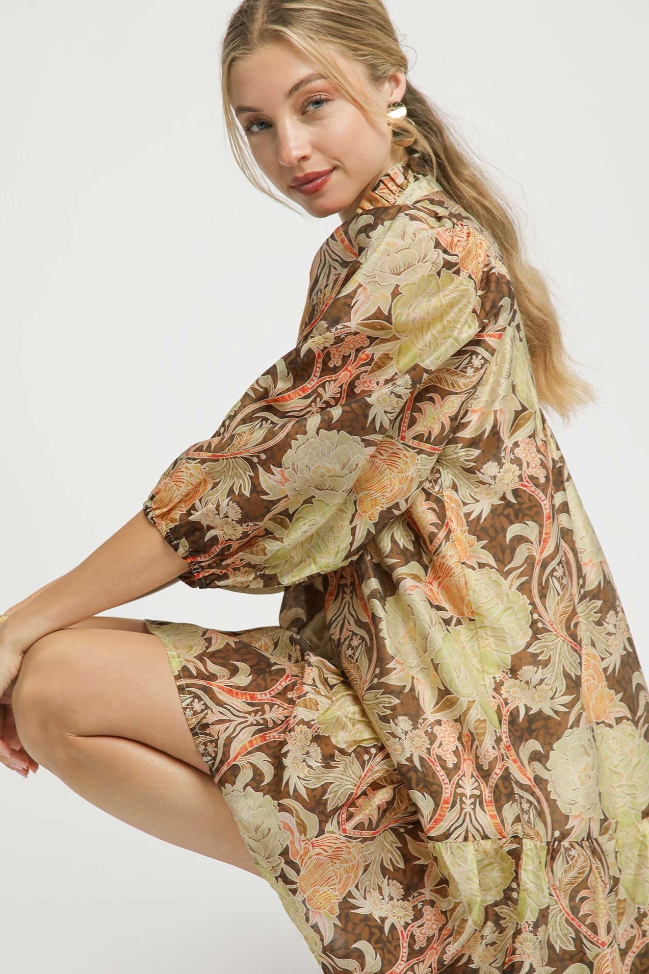 Abstract Puff Sleeve Mini Dress