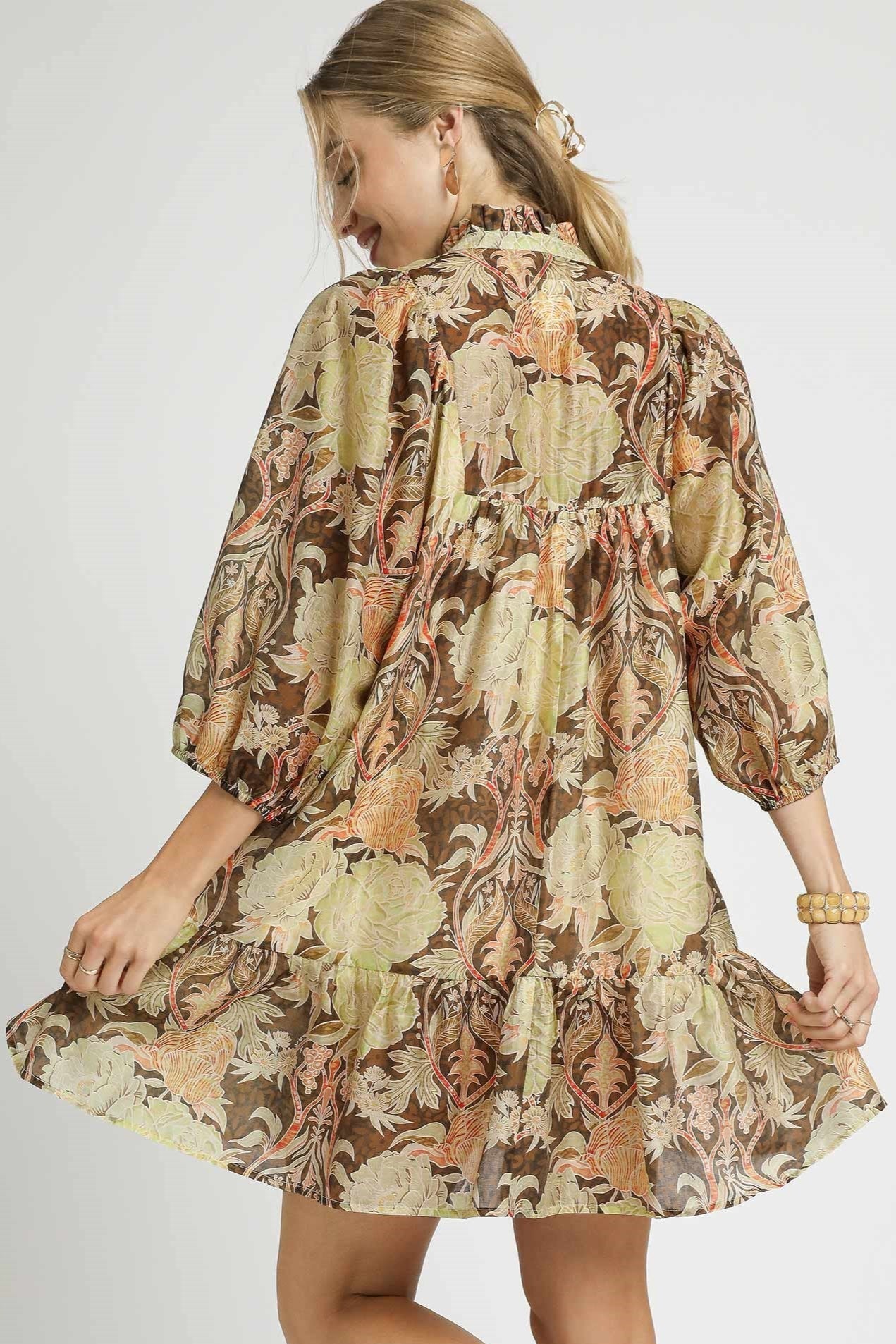 Abstract Puff Sleeve Mini Dress