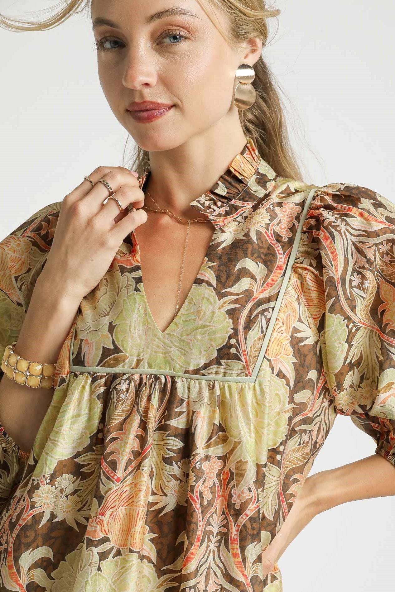 Abstract Puff Sleeve Mini Dress