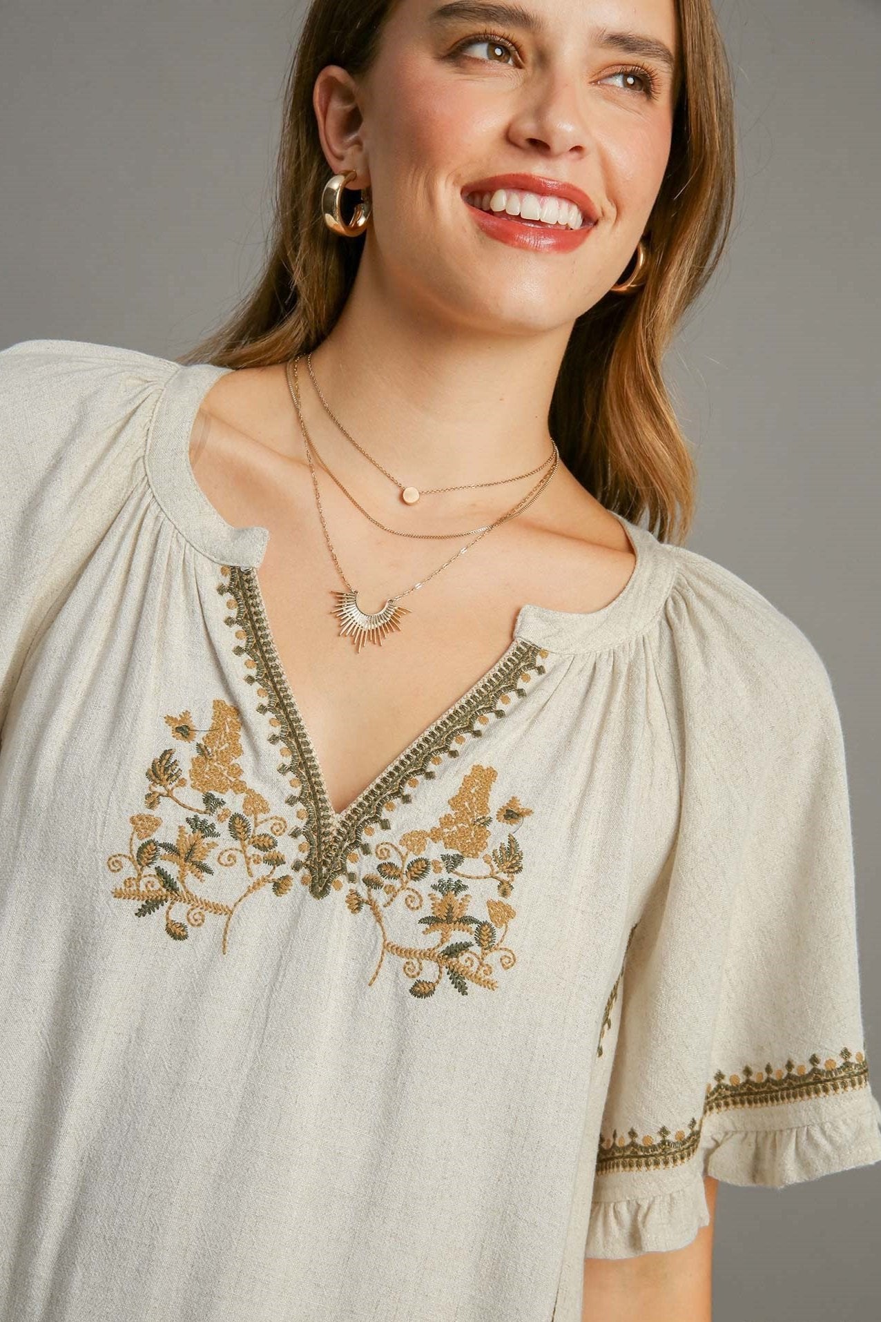 Linen Peasant Mini Dress