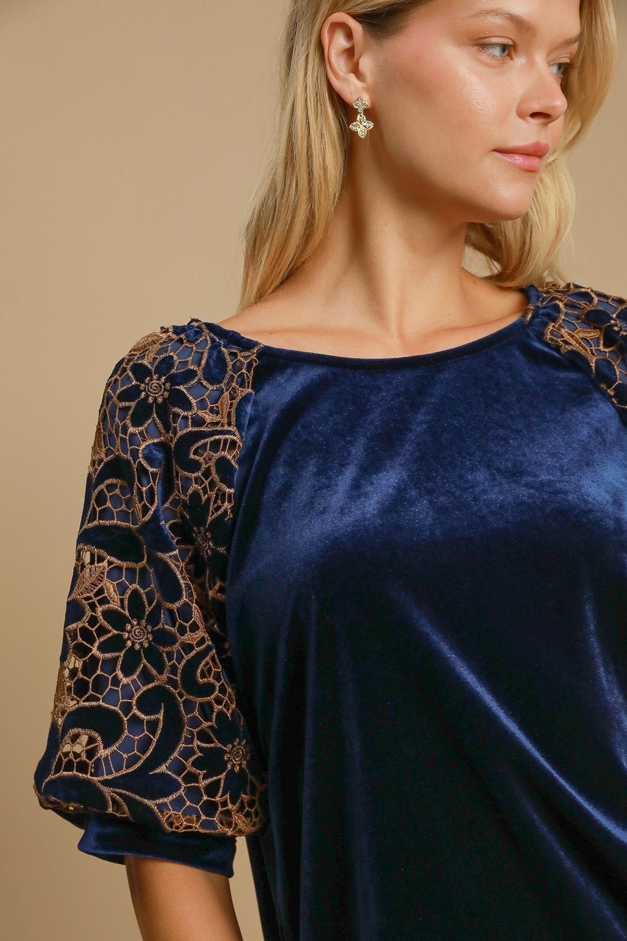 Velvet Top with Floral Lace