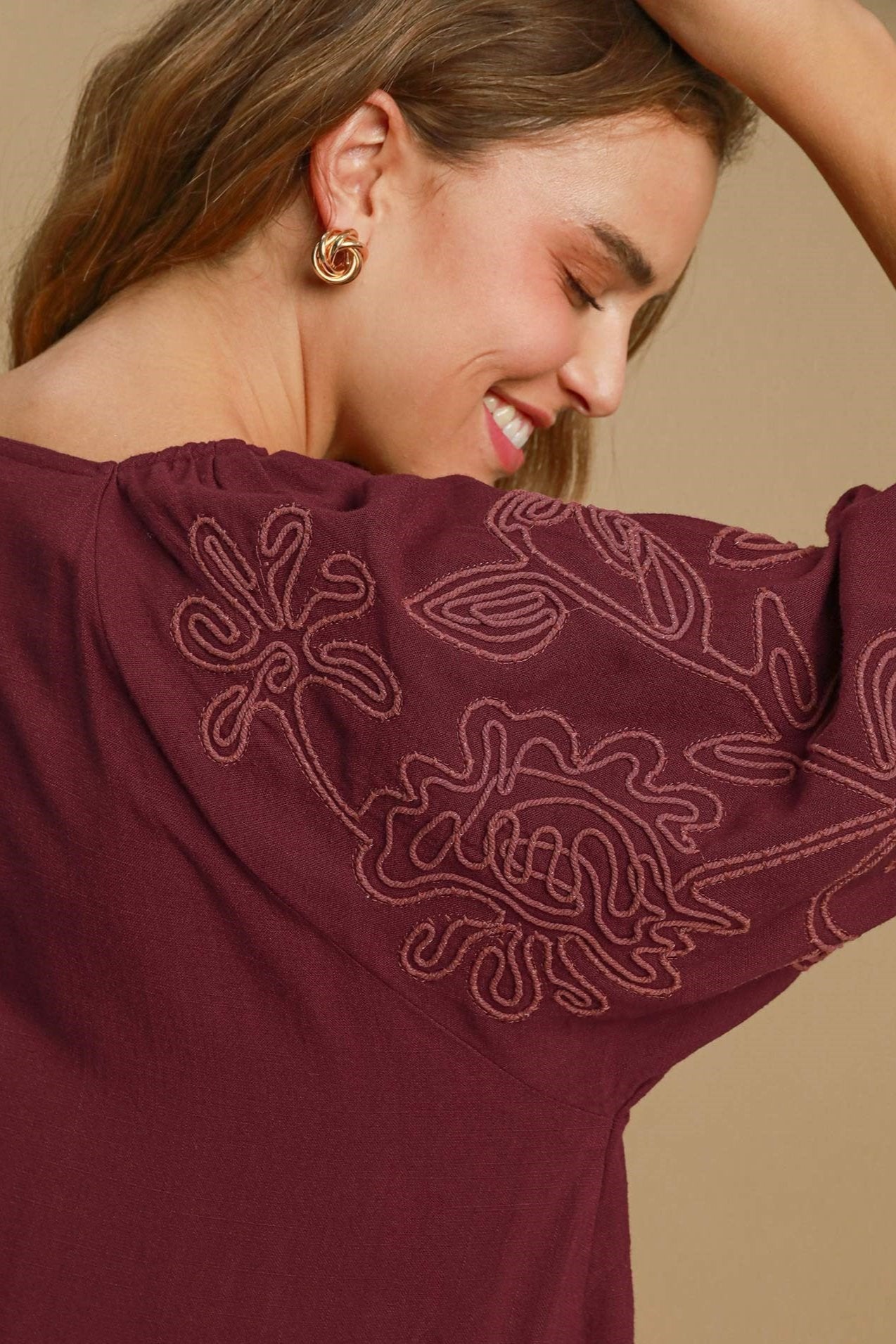 Linen Blend Embroidered Mini Dress