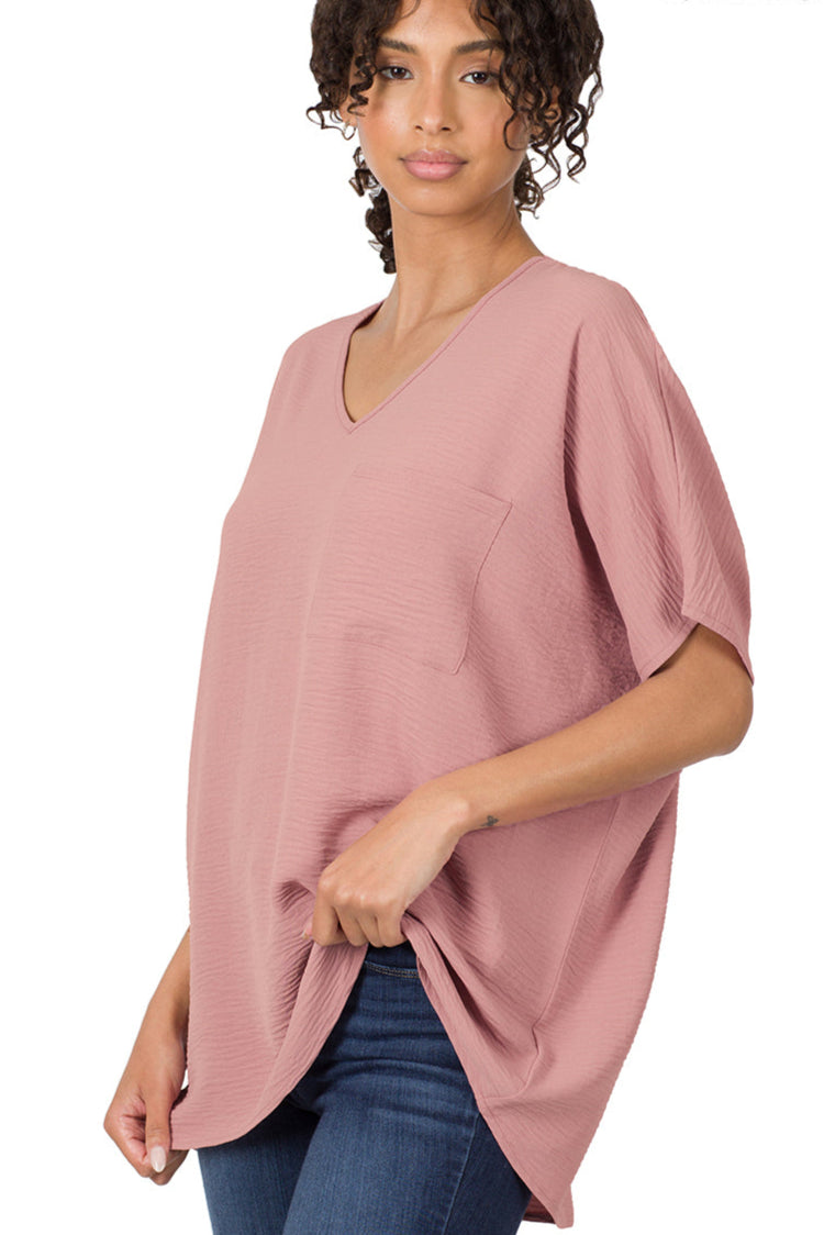 Woven Airflow V-Neck Dolman Short Sleeve Top
