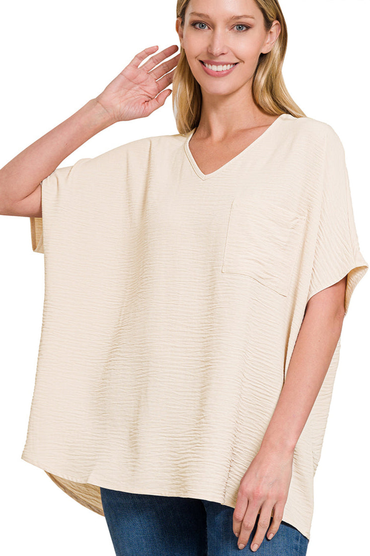 Woven Airflow V-Neck Dolman Short Sleeve Top