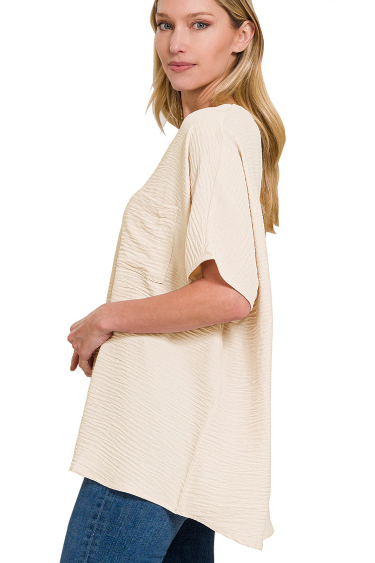 Woven Airflow V-Neck Dolman Short Sleeve Top