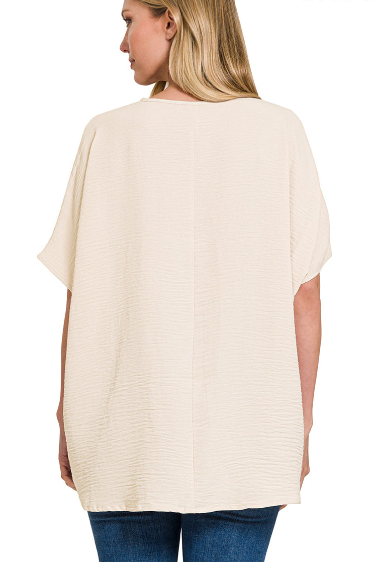 Woven Airflow V-Neck Dolman Short Sleeve Top