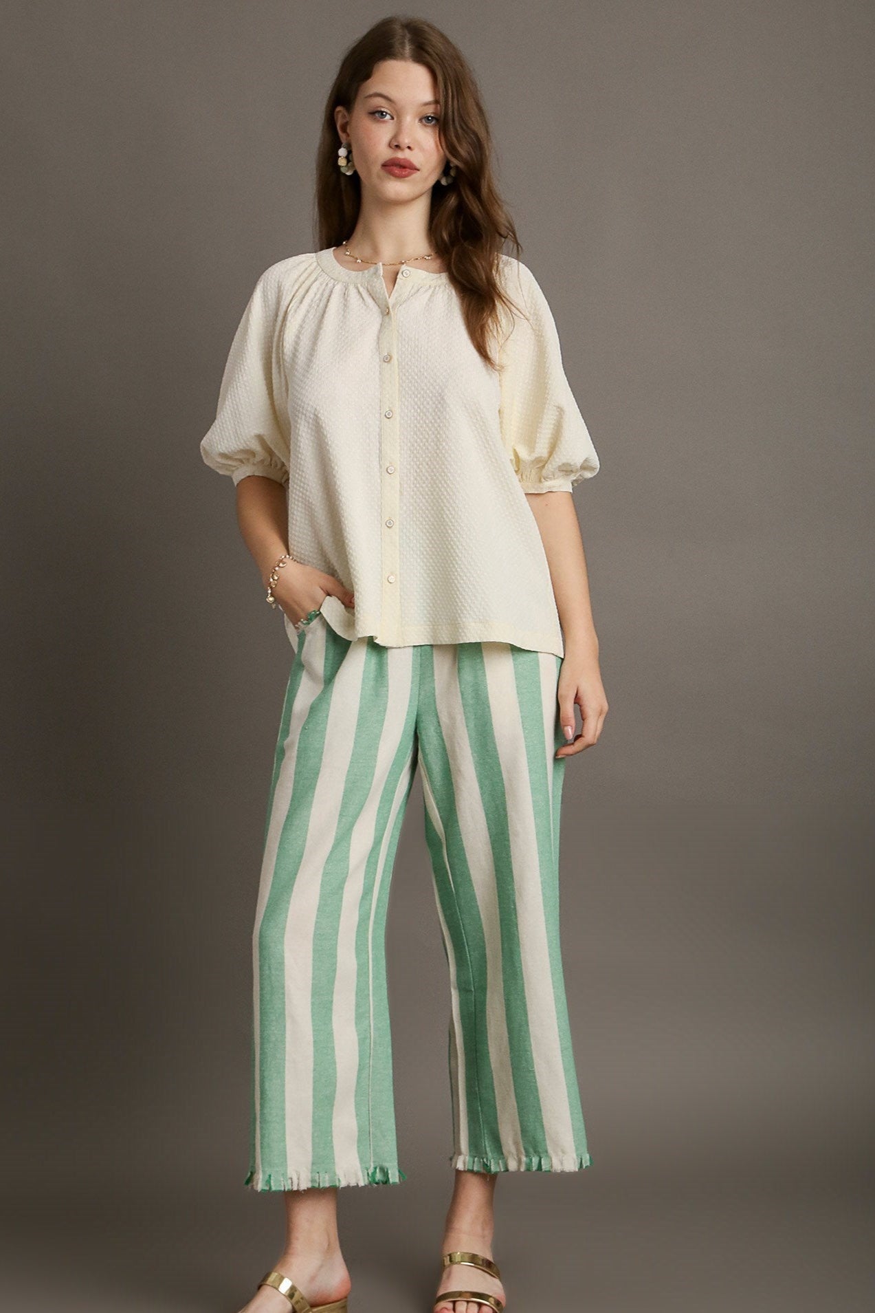 Jacquard Raglan Sleeve Blouse