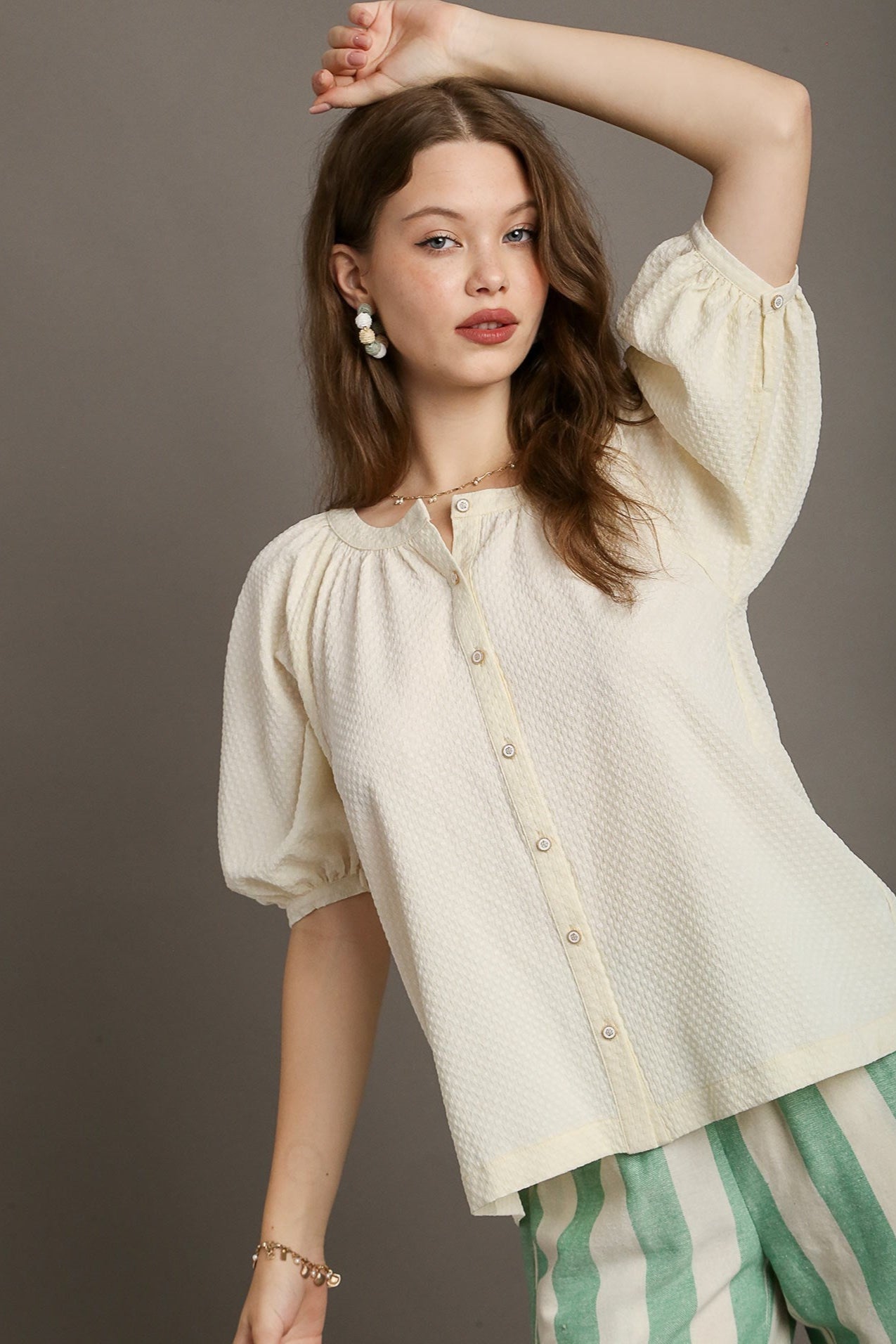 Jacquard Raglan Sleeve Blouse