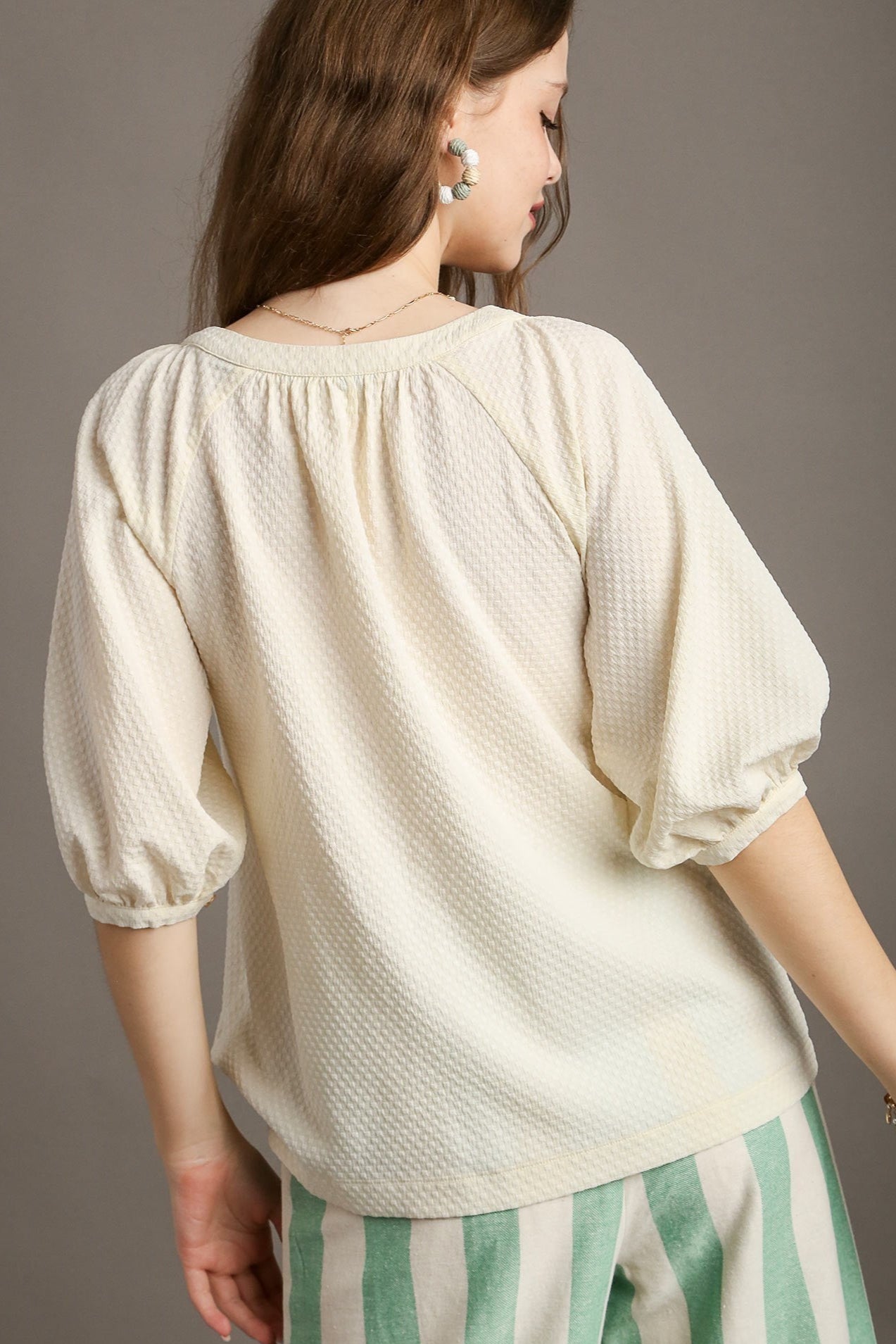 Jacquard Raglan Sleeve Blouse