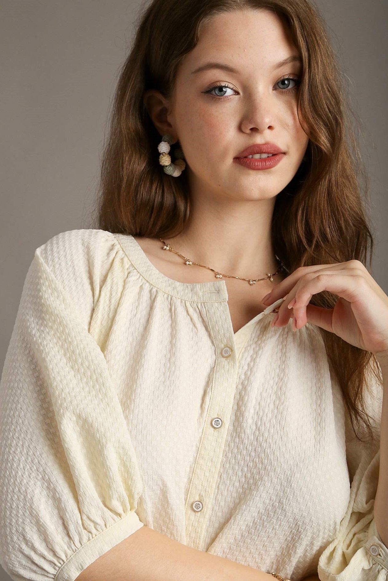 Jacquard Raglan Sleeve Blouse