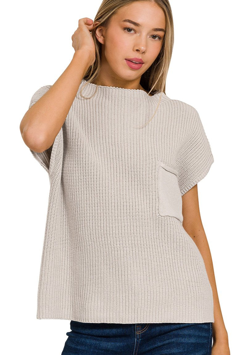 Mock Neck Short Sleeve Sweater