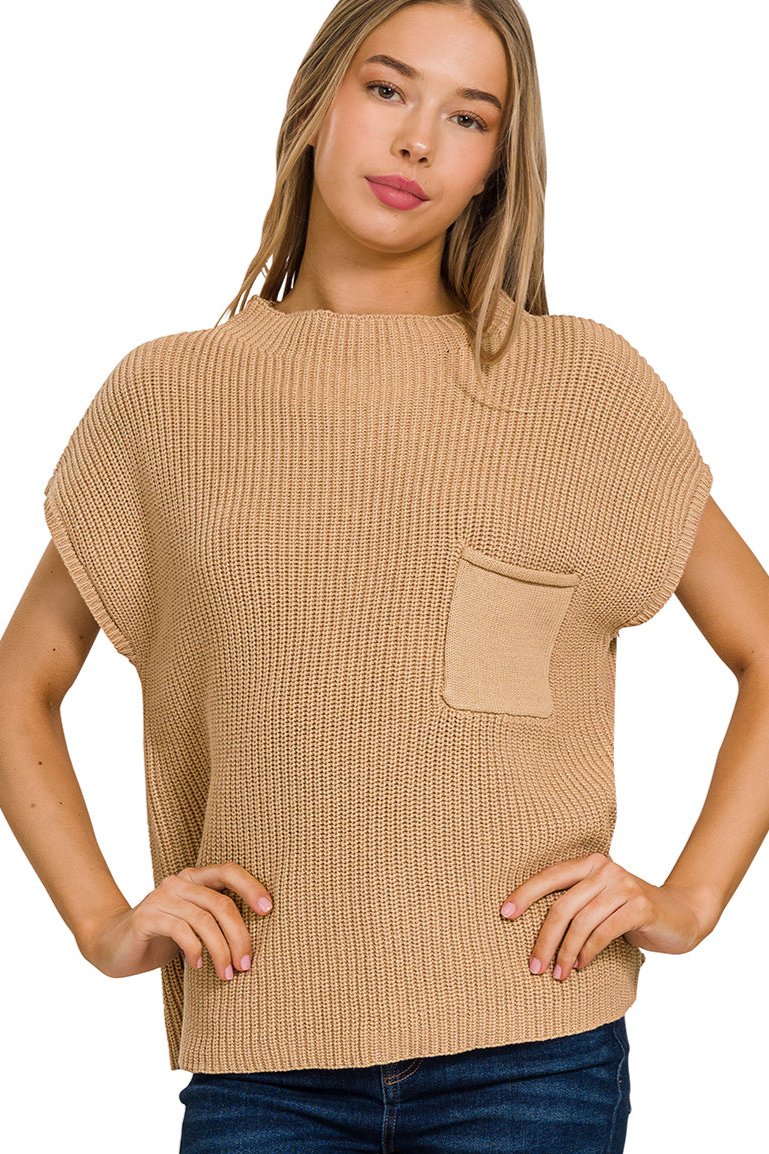 Mock Neck Short Sleeve Sweater