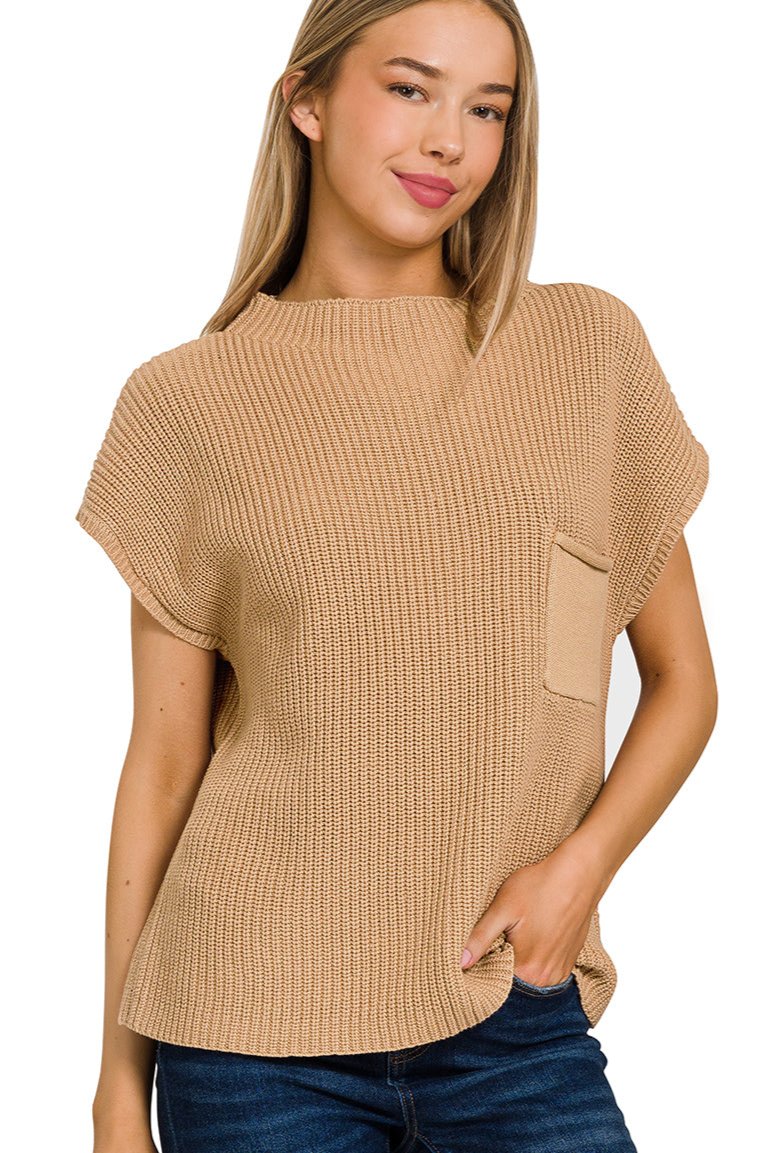 Mock Neck Short Sleeve Sweater