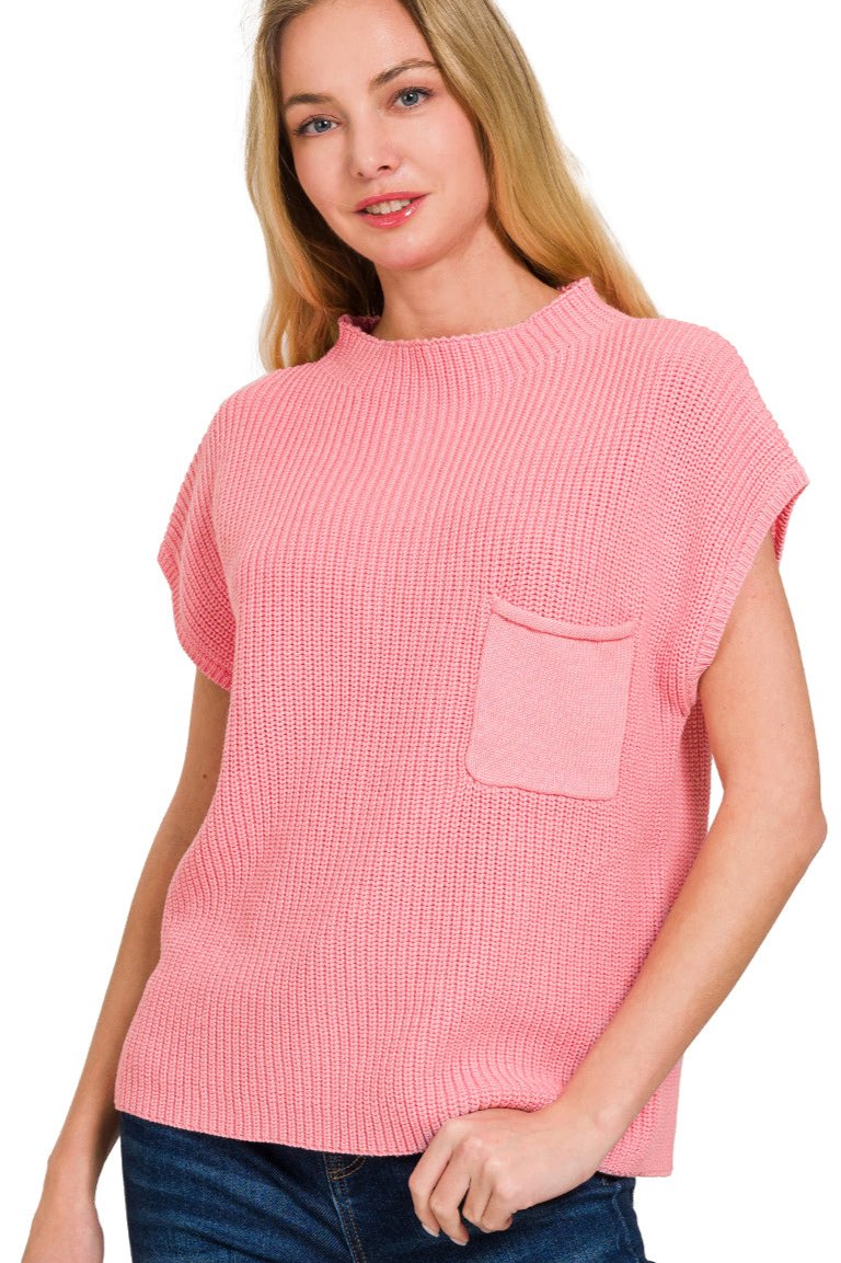 Mock Neck Short Sleeve Sweater