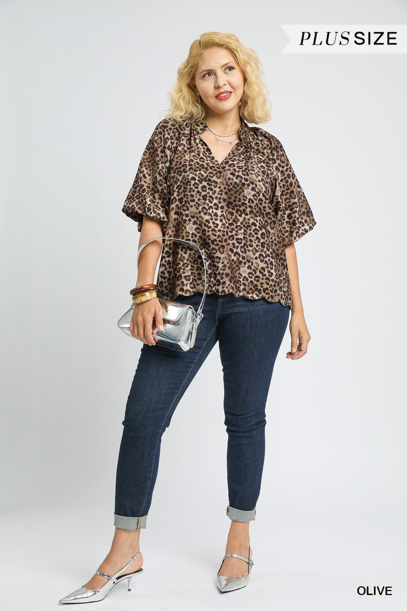 Leopard Scallop Hem Blouse