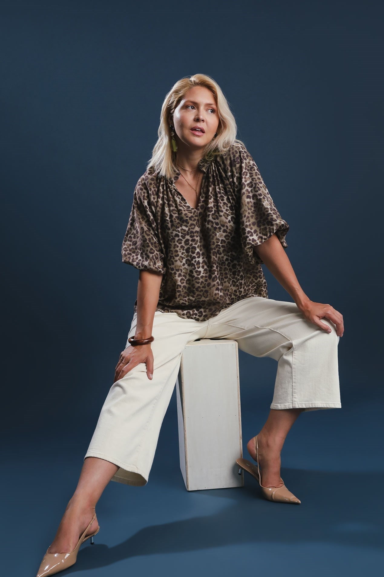 Leopard Scallop Hem Blouse
