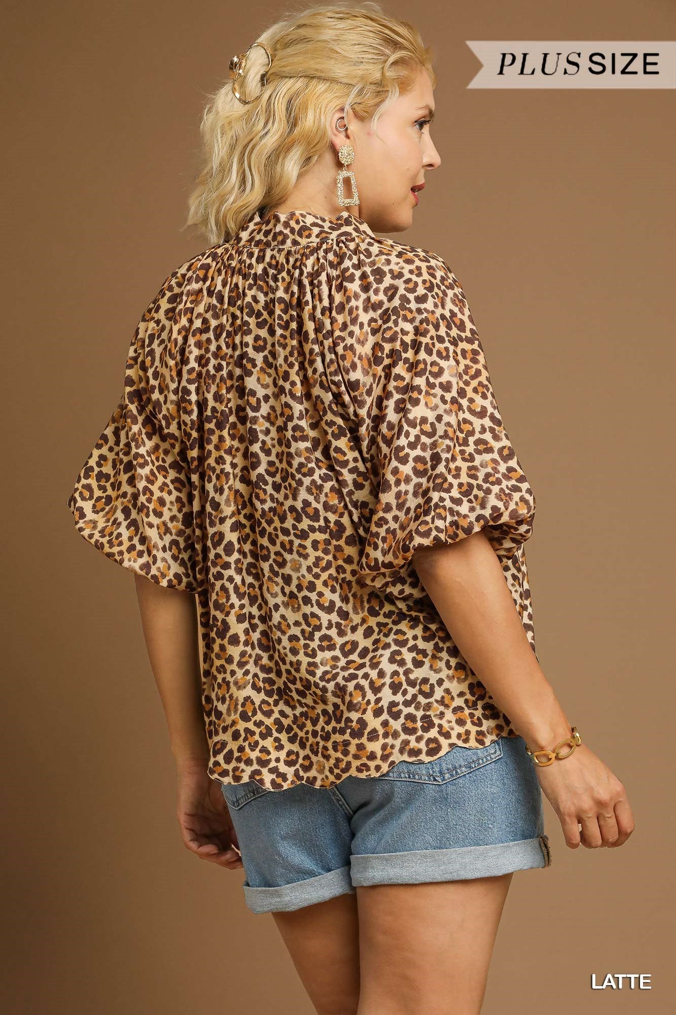 Leopard Scallop Hem Blouse