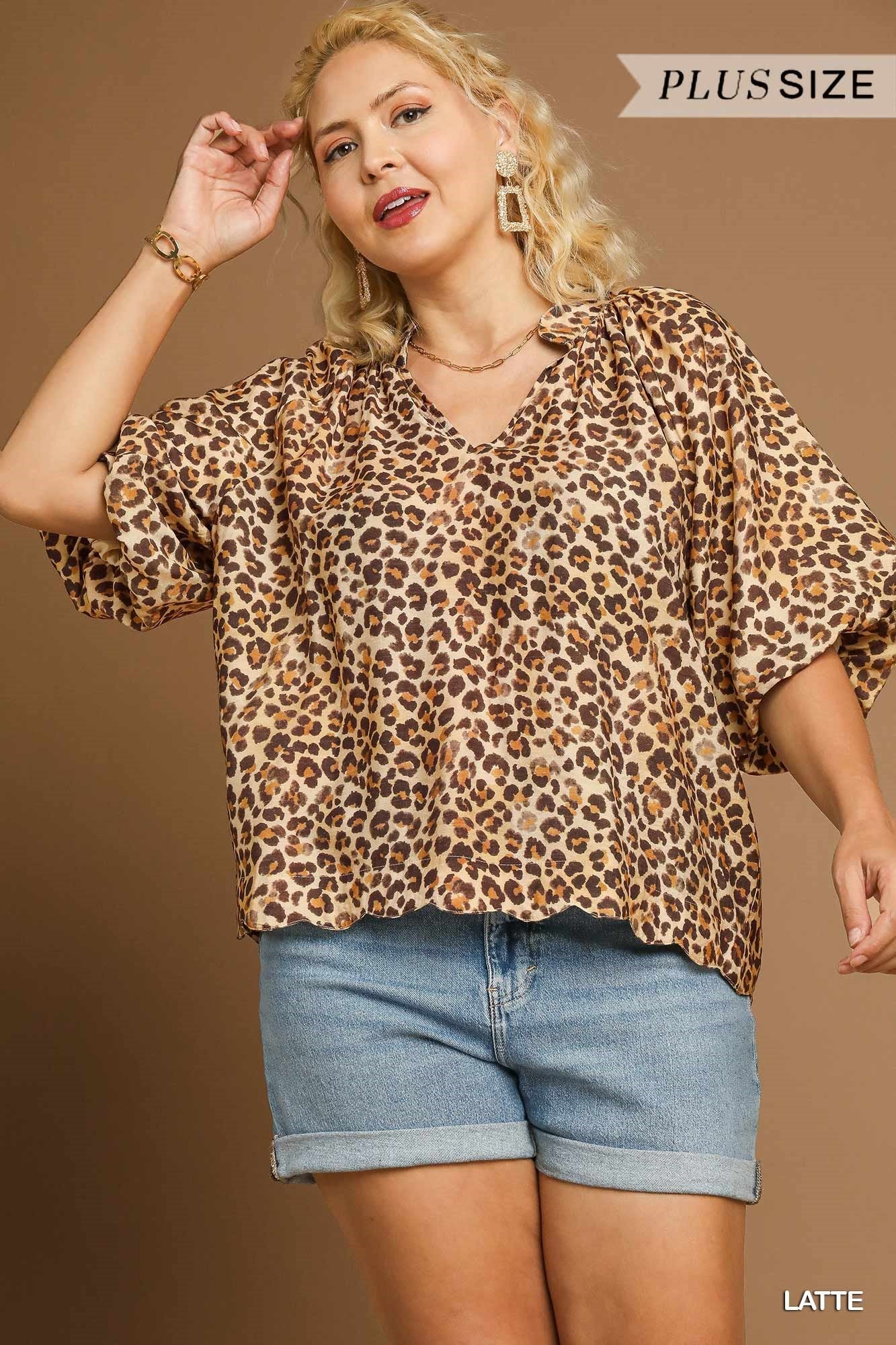 Leopard Scallop Hem Blouse
