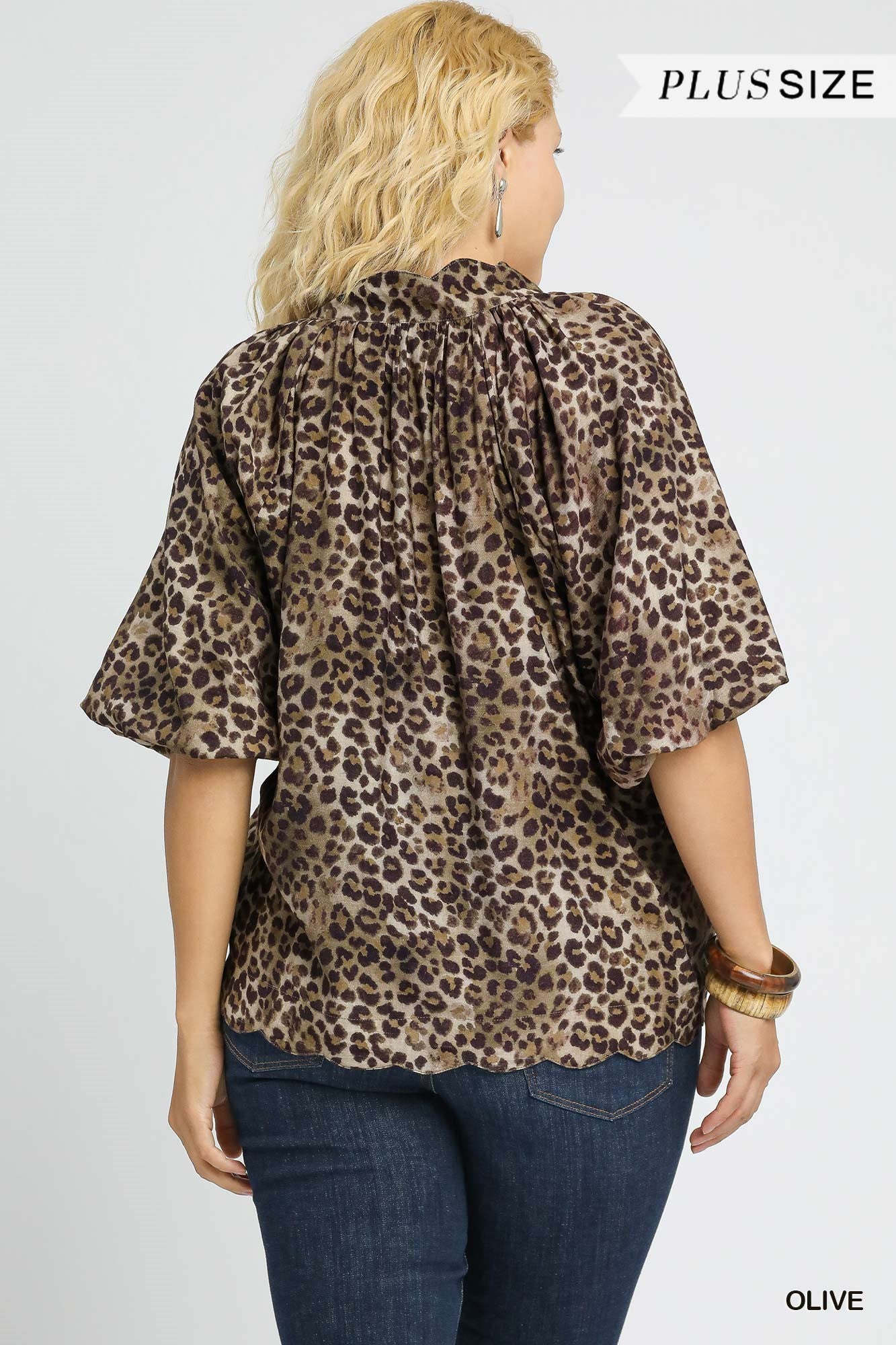 Leopard Scallop Hem Blouse