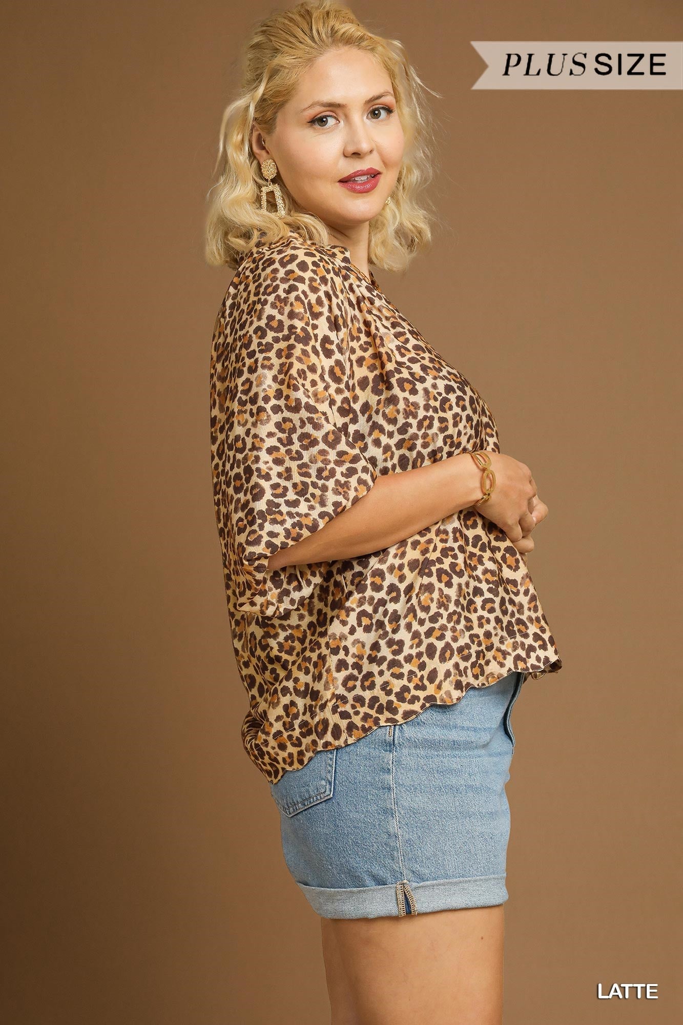 Leopard Scallop Hem Blouse