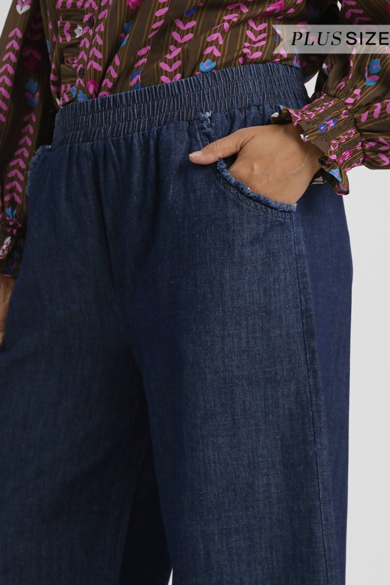 Washed Denim Fringe Pants