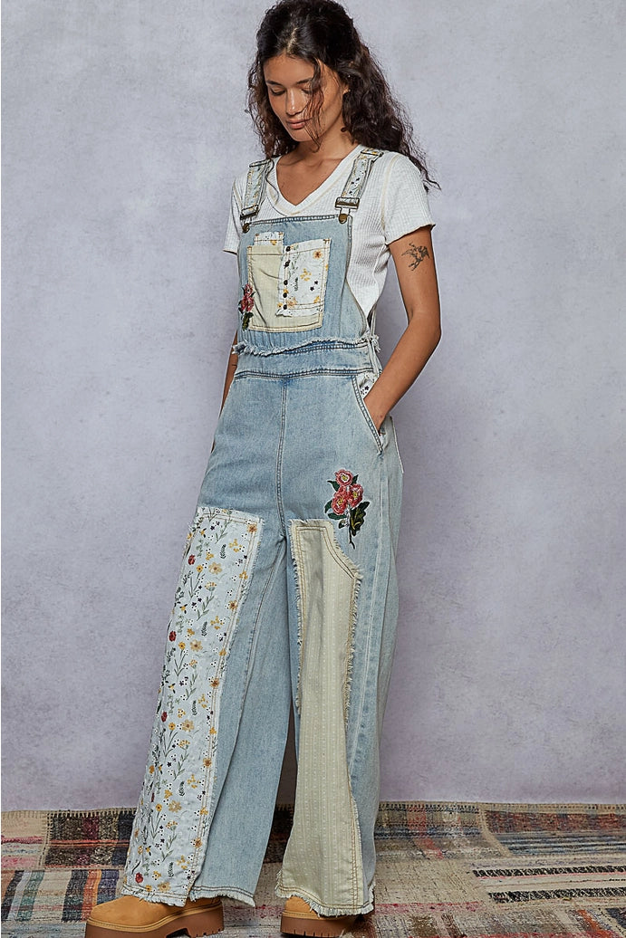 Patchwork Floral Overalls