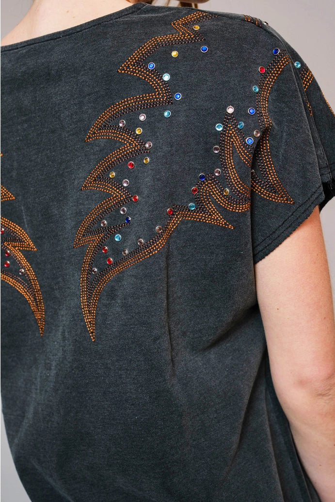 Embroidered Studded T Shirt