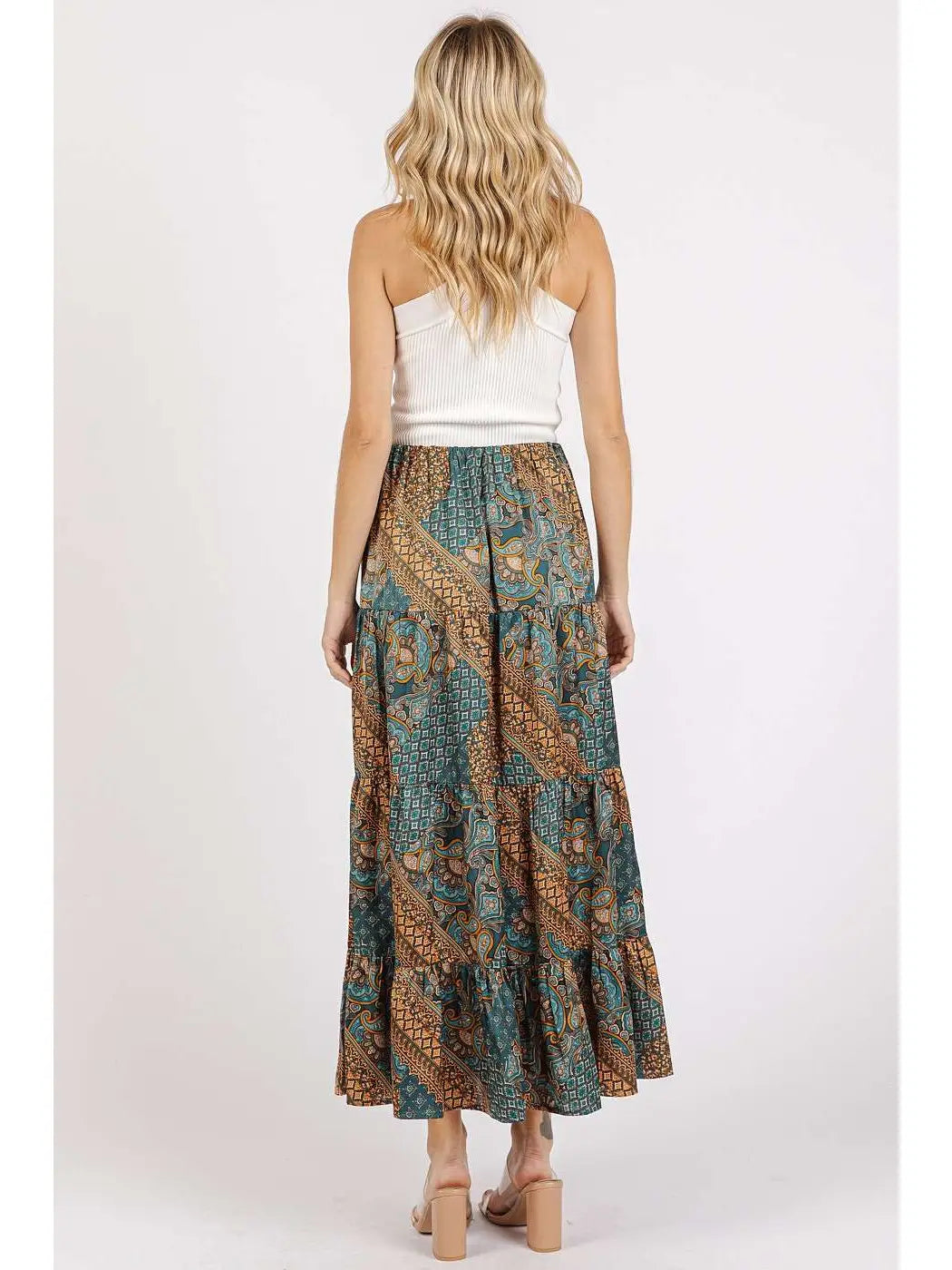 Paisley Patchwork Print Maxi Skirt