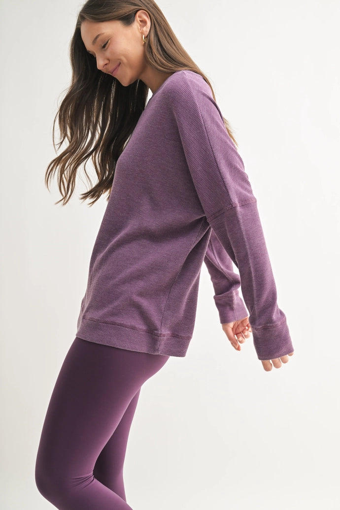 Waffle Ribbed Roundneck Pullover