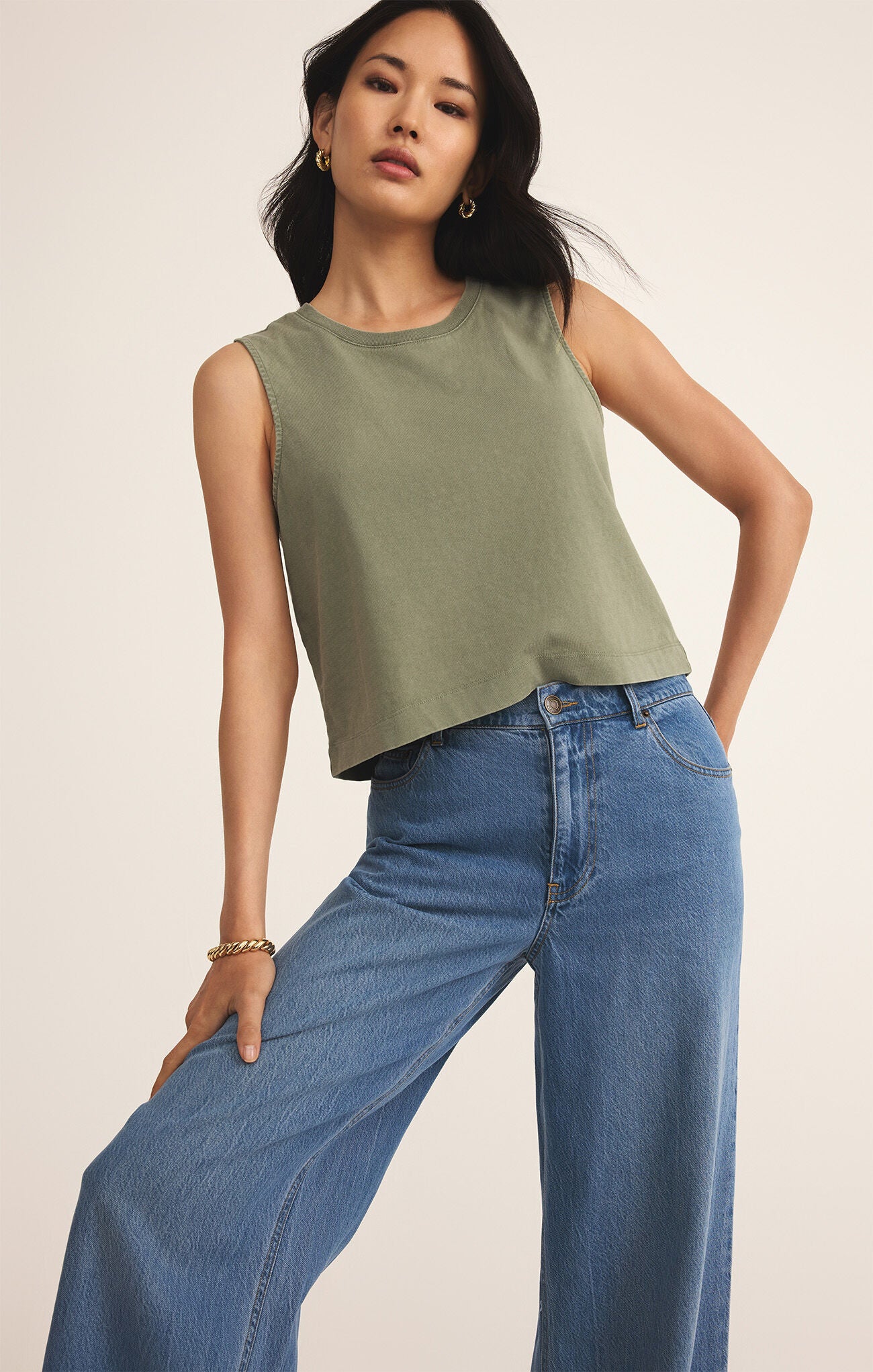 Sloane Jersey Muscle Tank in Avocado
