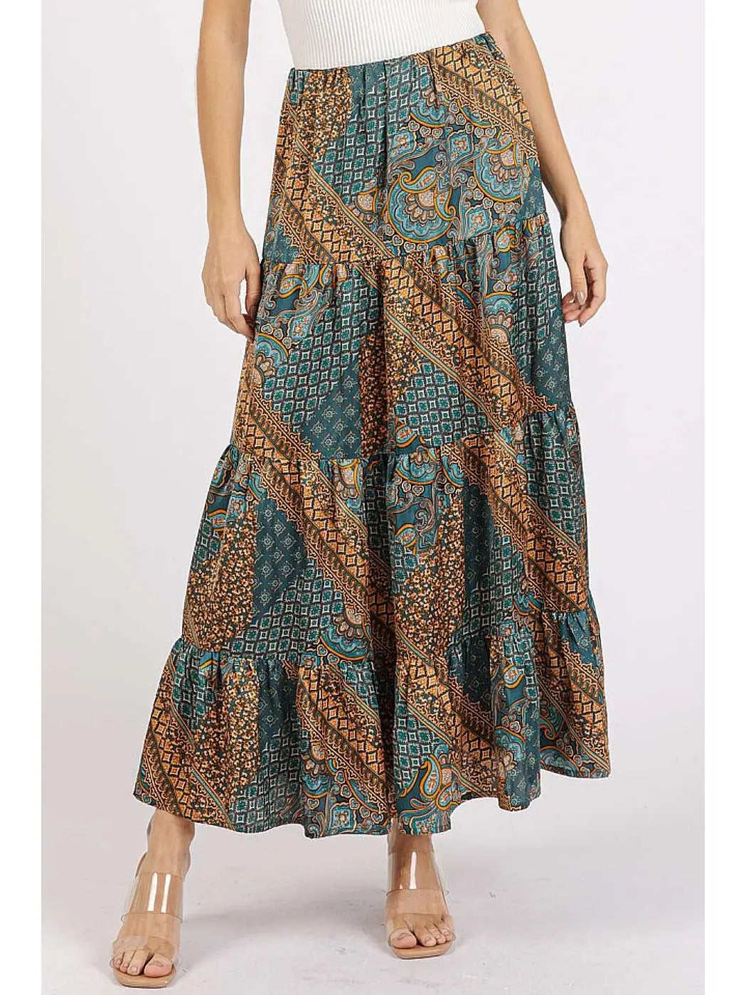 Paisley Patchwork Print Maxi Skirt