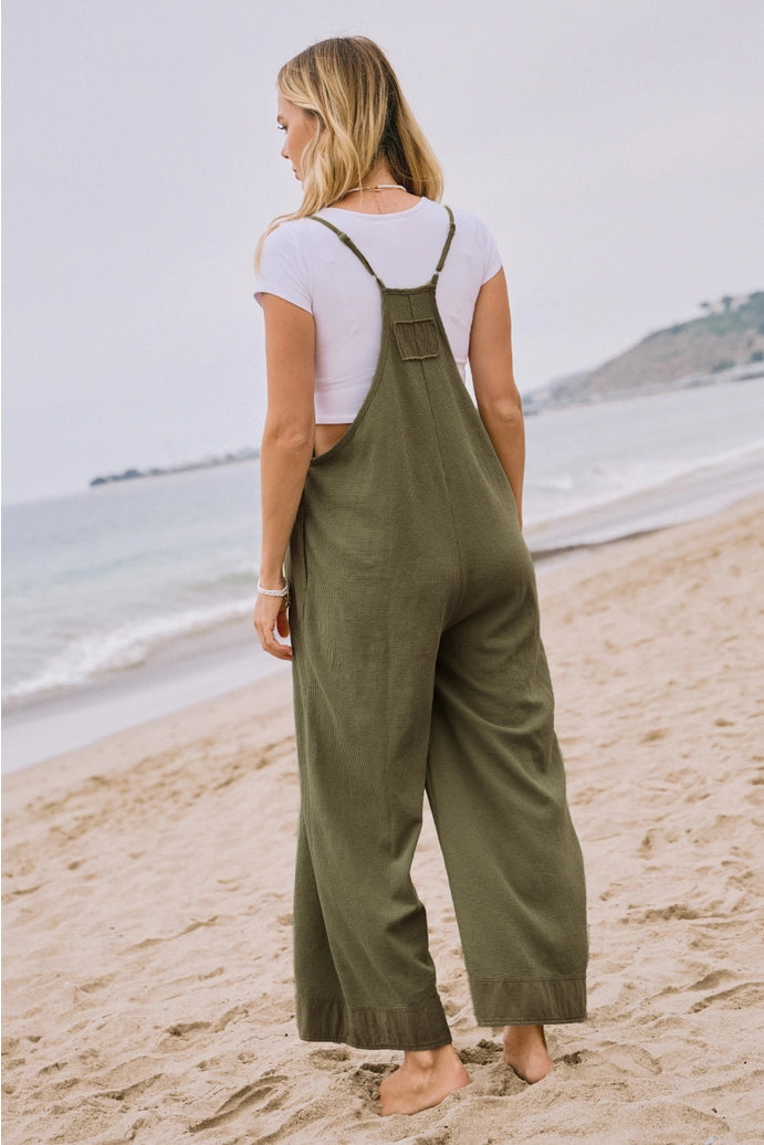 Acid Wash Wide Leg Jumpsuit