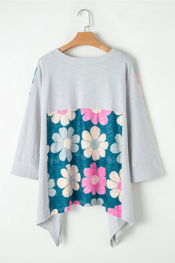 Floral Colorblock High Low Top