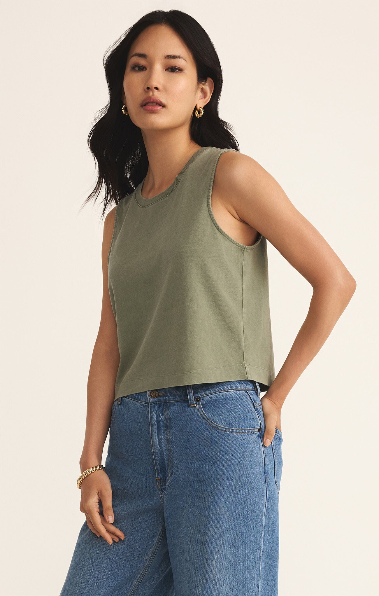 Sloane Jersey Muscle Tank in Avocado