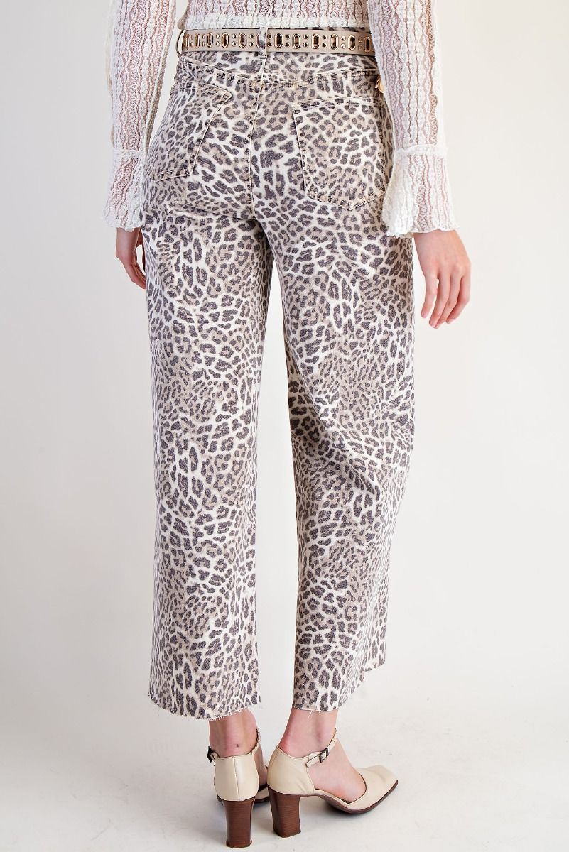 Animal Print Raw Hem Pants