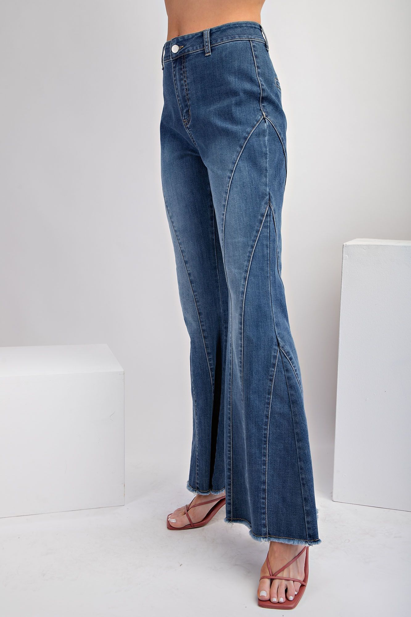 Bell Bottom Stone Washed Stretchy Denim