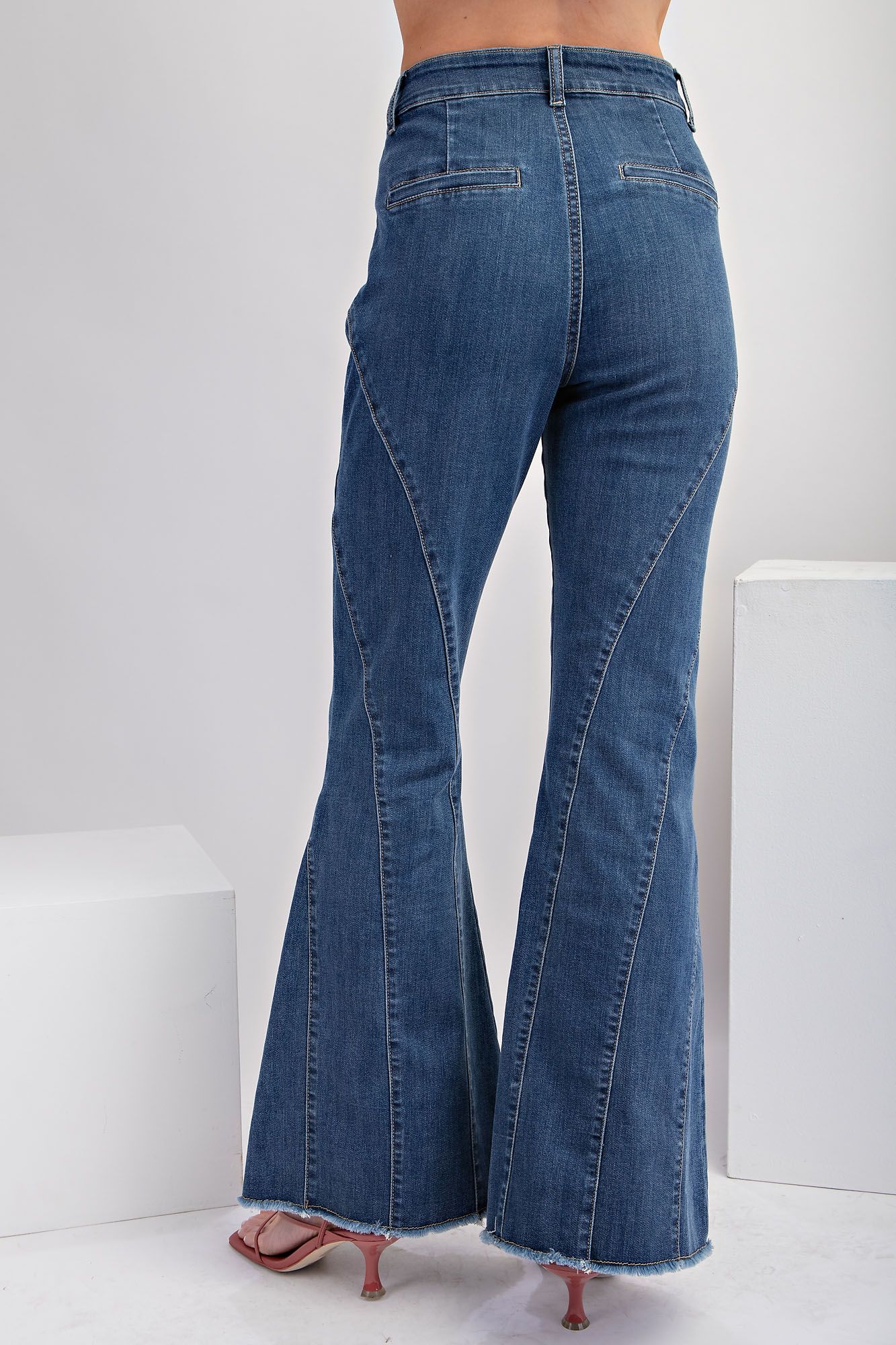 Bell Bottom Stone Washed Stretchy Denim
