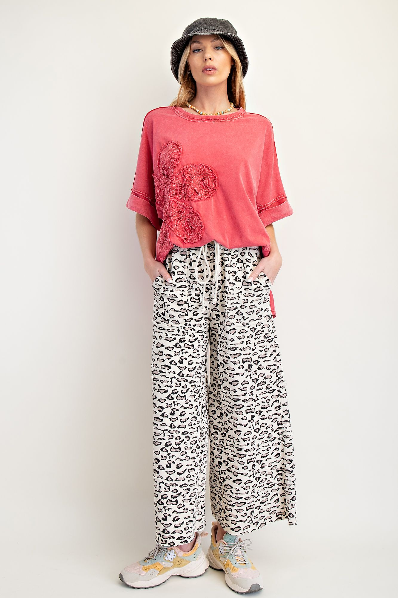 Animal Print Terry Knit Pants