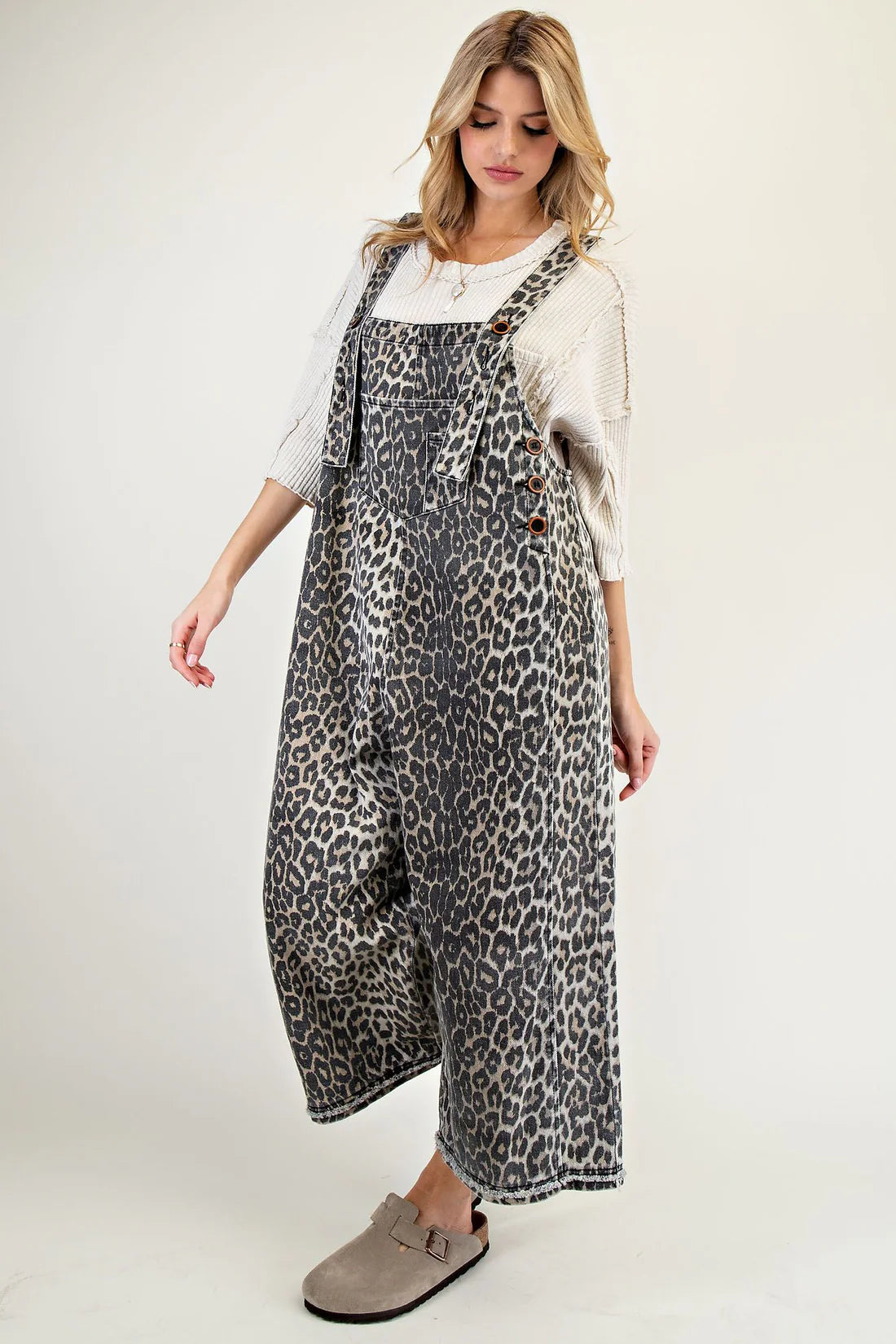 Animal Print Oversized Overalls