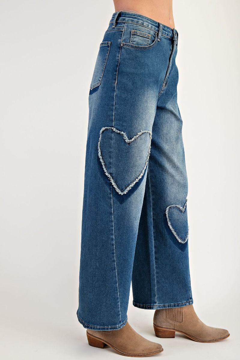Heart Patch Stretch Denim Pants