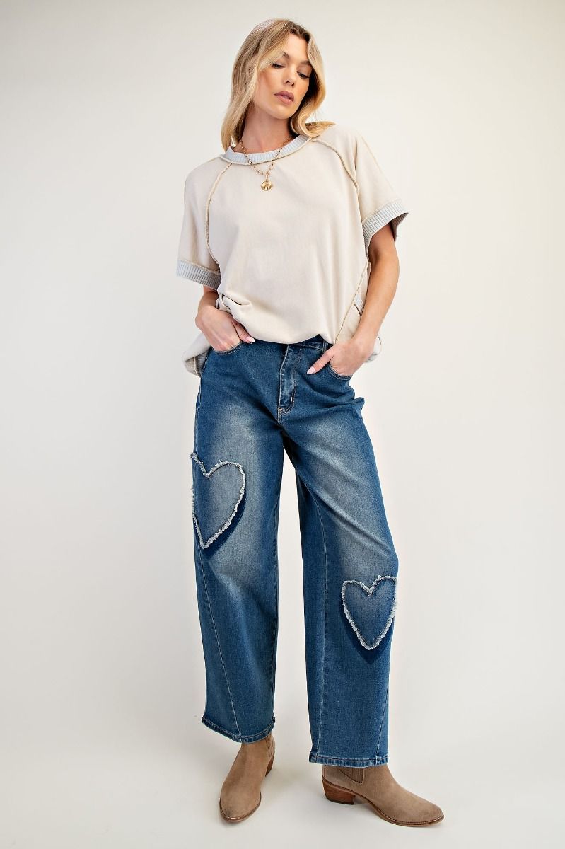 Heart Patch Stretch Denim Pants