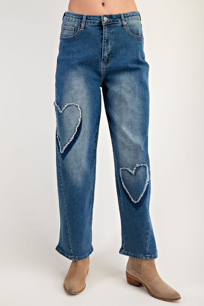 Heart Patch Stretch Denim Pants