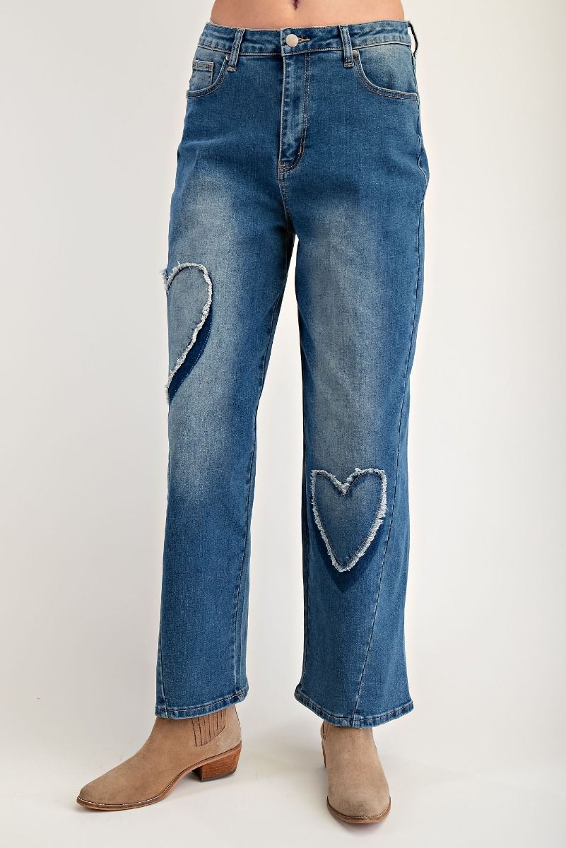 Heart Patch Stretch Denim Pants