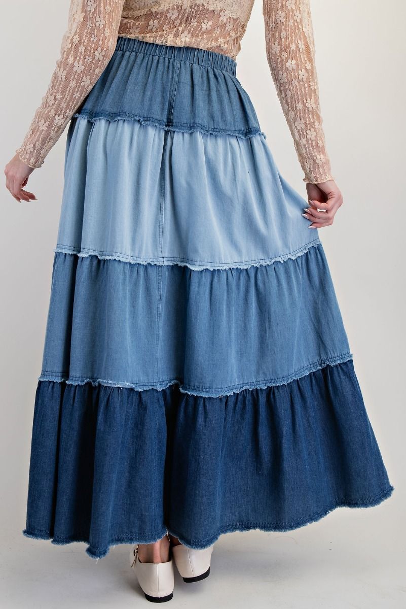Tiered Denim Maxi Skirt
