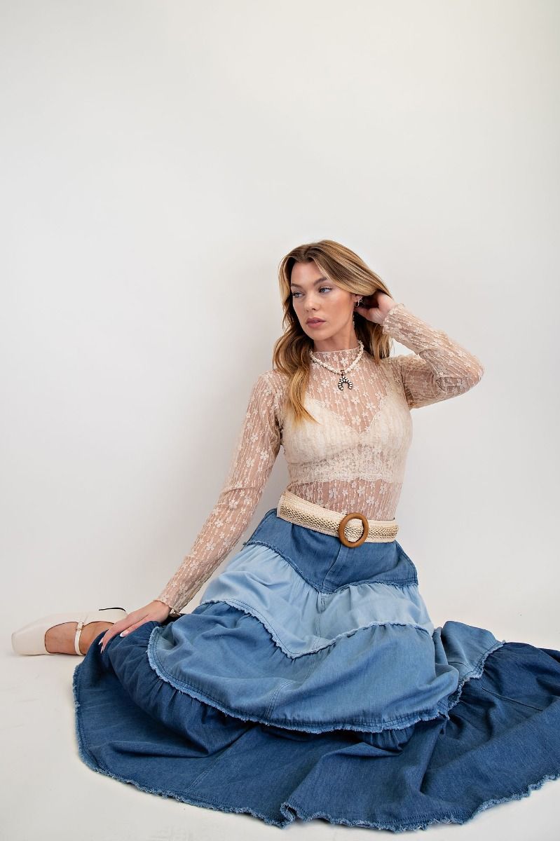 Tiered Denim Maxi Skirt