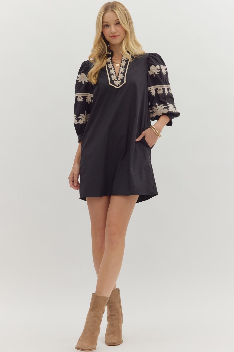 Embroidered Sleeve Mini Dress