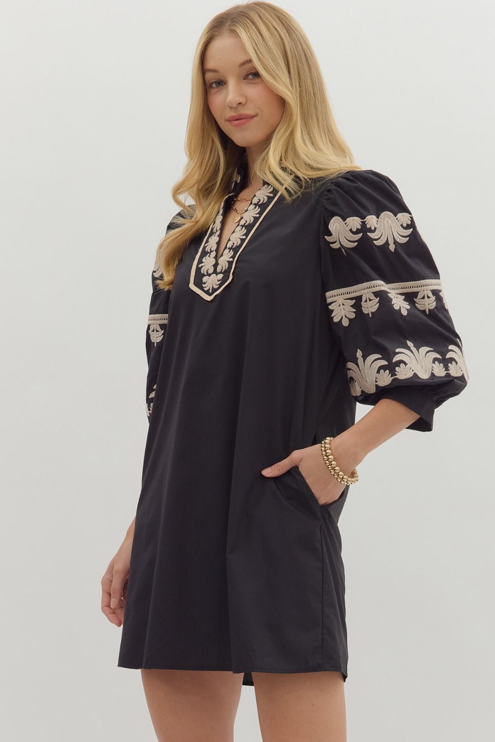 Embroidered Sleeve Mini Dress