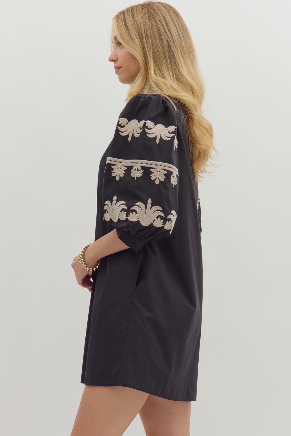 Embroidered Sleeve Mini Dress
