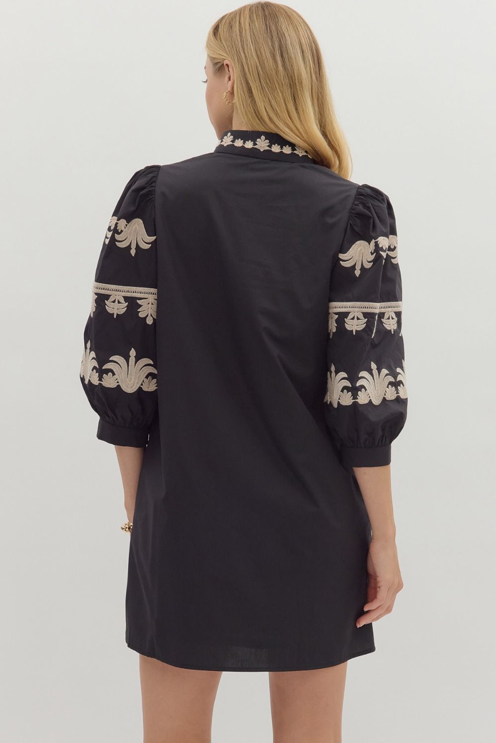 Embroidered Sleeve Mini Dress